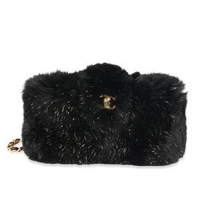 Chanel CC Black Fur Chain Clutch